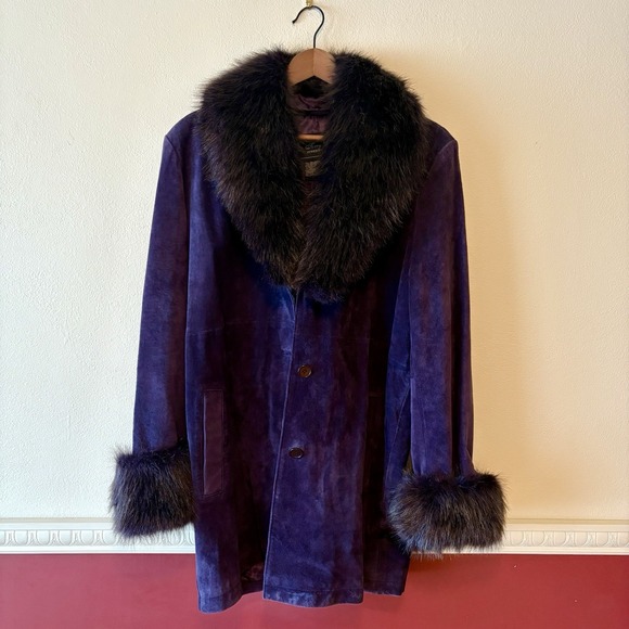 Vintage Jerry Lewis Classic Luxuries purple suede faux fur Penny Lane coat - Picture 2 of 16